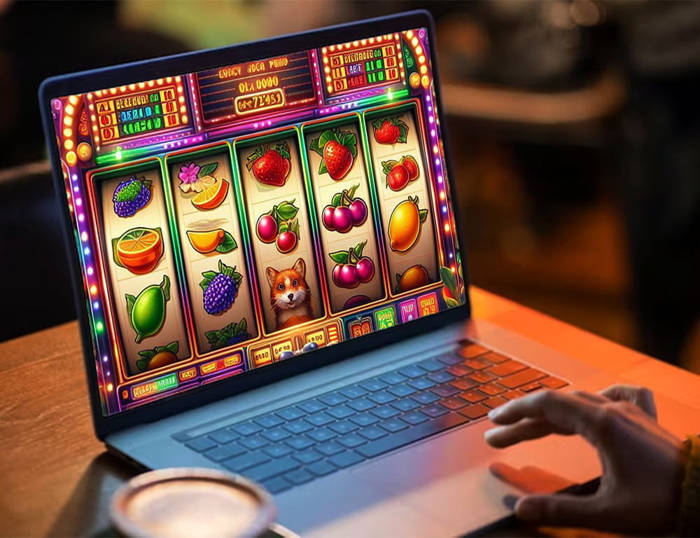 Online slot game displayed on a laptop, representing new online casinos with top bonuses and features