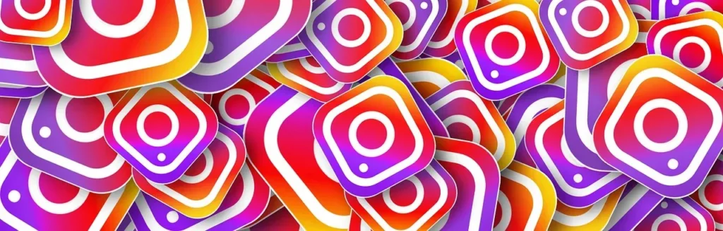 A vibrant, overlapping pattern of many Instagram logo icons in their classic pink, purple, and orange gradient colors, suggesting widespread presence and digital community.