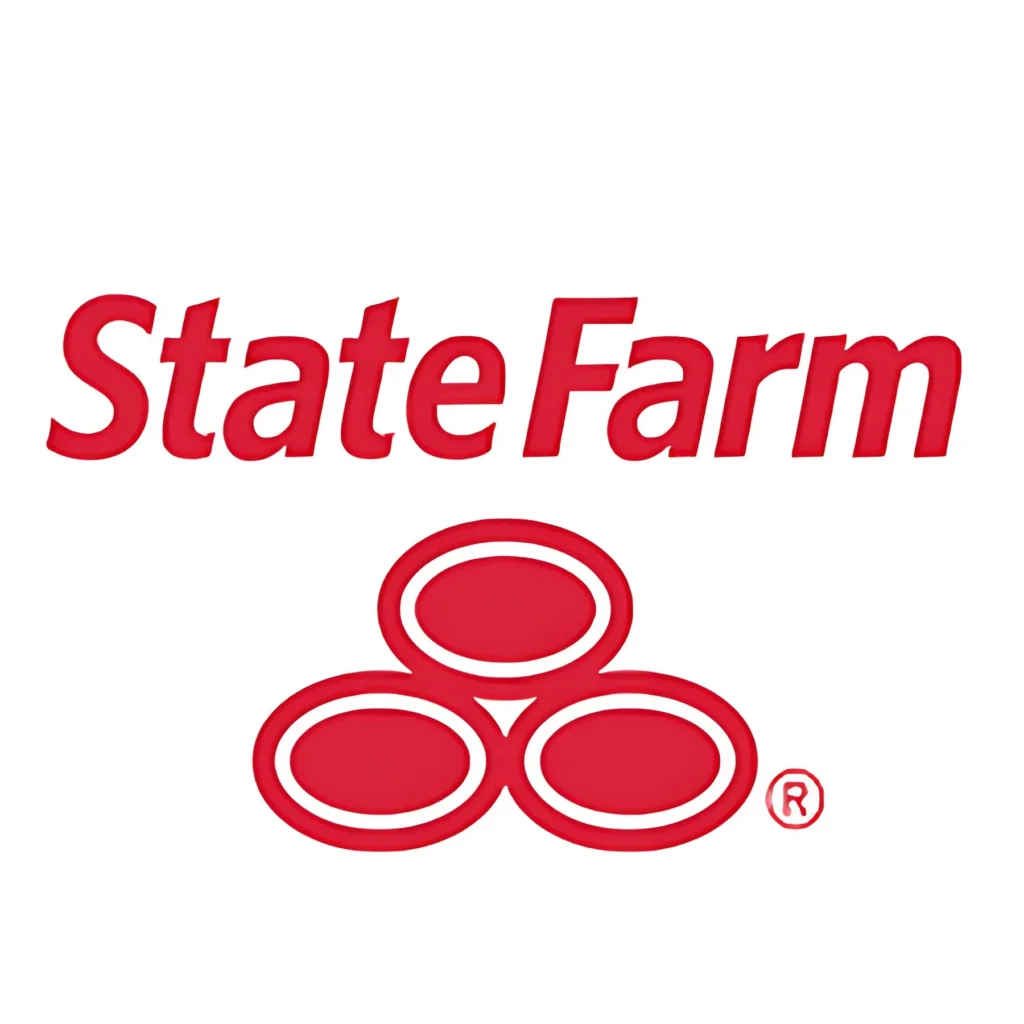 State Farm logo with the company name in red above three interlocking red ovals.