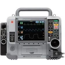 A LIFEPAK 15 medical monitor/defibrillator on a white background, displaying an ECG waveform and numerical vital signs for heart rate, blood pressure, and SpO2.