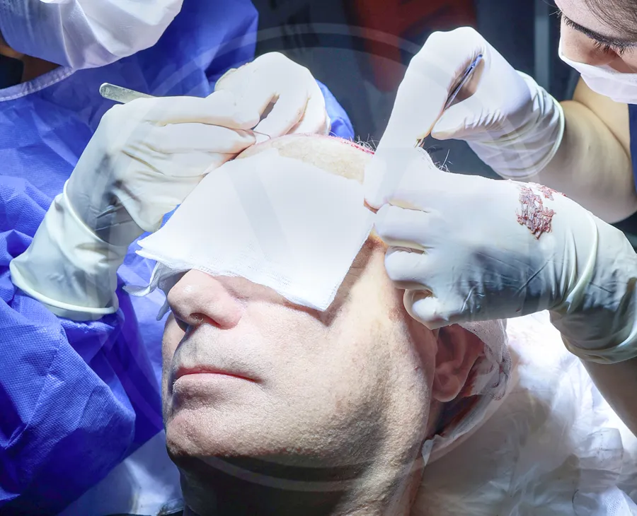 Hair transplant surgery in progress, illustrating advanced methods for natural results and faster recovery.