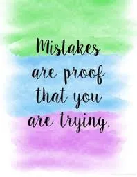 A white motivational quote on a watercolor background with bands of green, blue, and purple, which reads: "Mistakes are proof that you are trying."