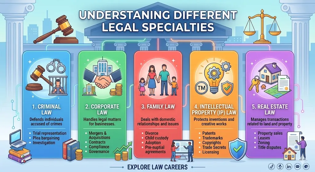 Different legal specialties infographic