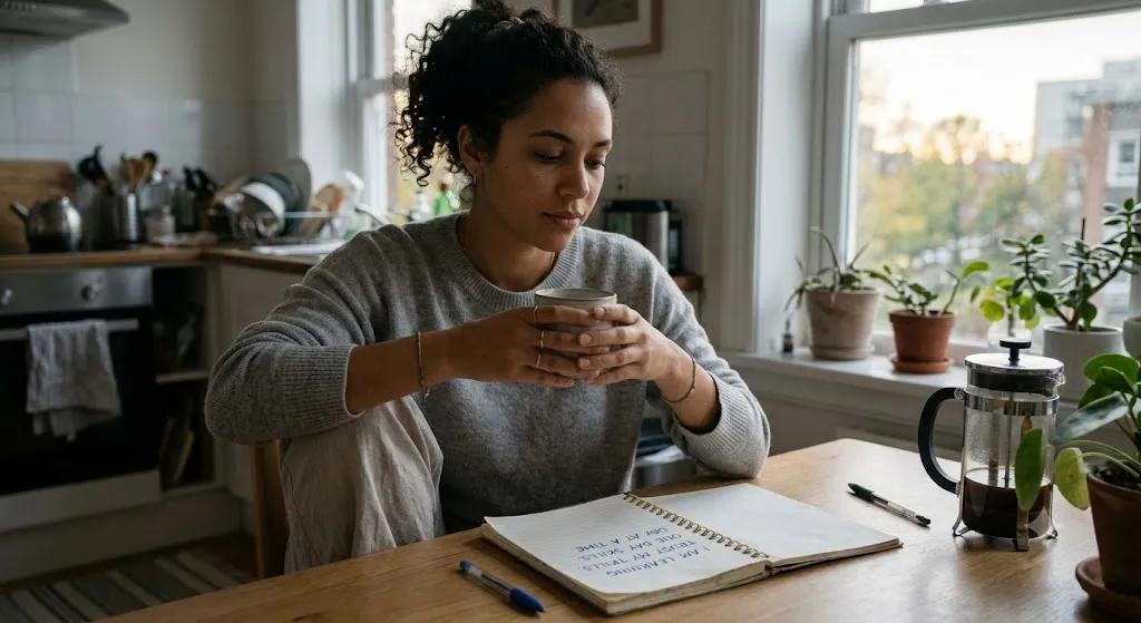 Woman reading daily affirmation